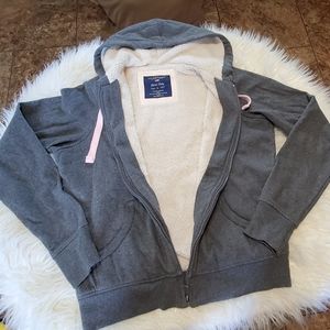 Ralph Lauren Full Zip up Sherpa Hoodie Size L Grey Pink U.S. Polo Assn